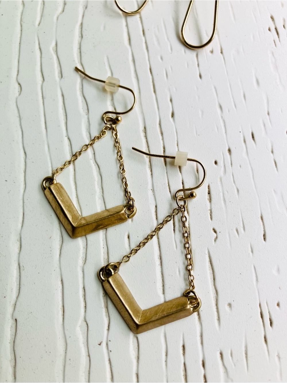 Boutique Gold Plated Brass Teardrop & V-Chain Dangle Earrings - Picture 4 of 5